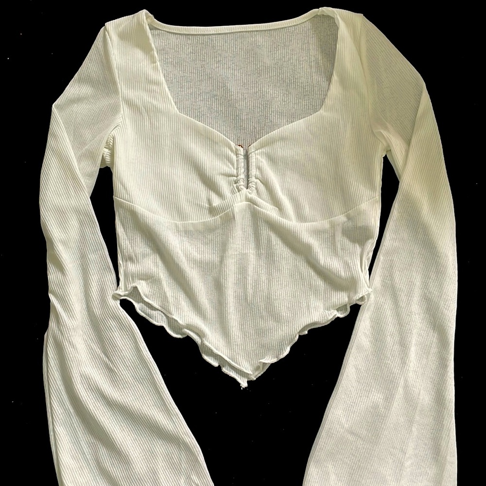 Ribbed Flowy Sleeves Fairy Crop Top